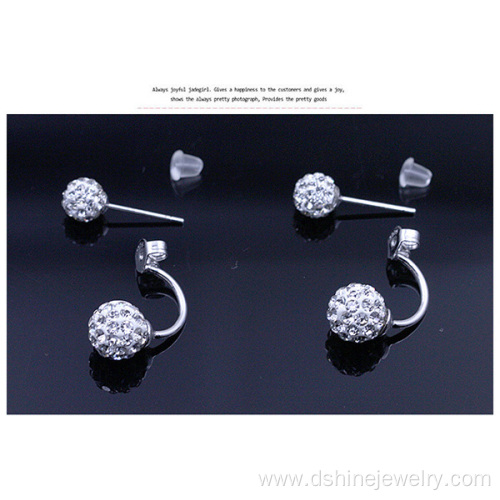 Silver Crystal Disco Ball Shamballa Stud Earrings for Women